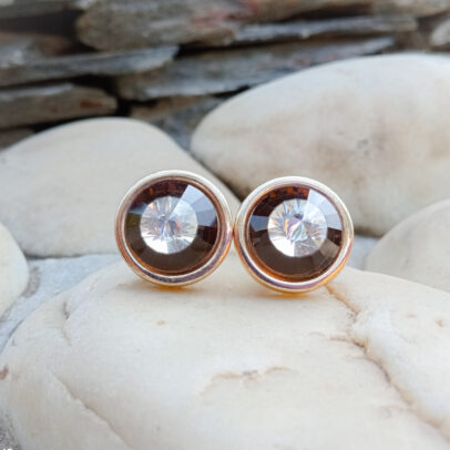 Brown Crystal Circle Swarovski Stone Cufflinks